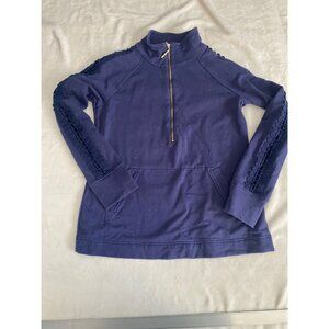 Lilly Pulitzer Women's Blue Pullover Sweatshirt Crochet Cutouts Accents Size S